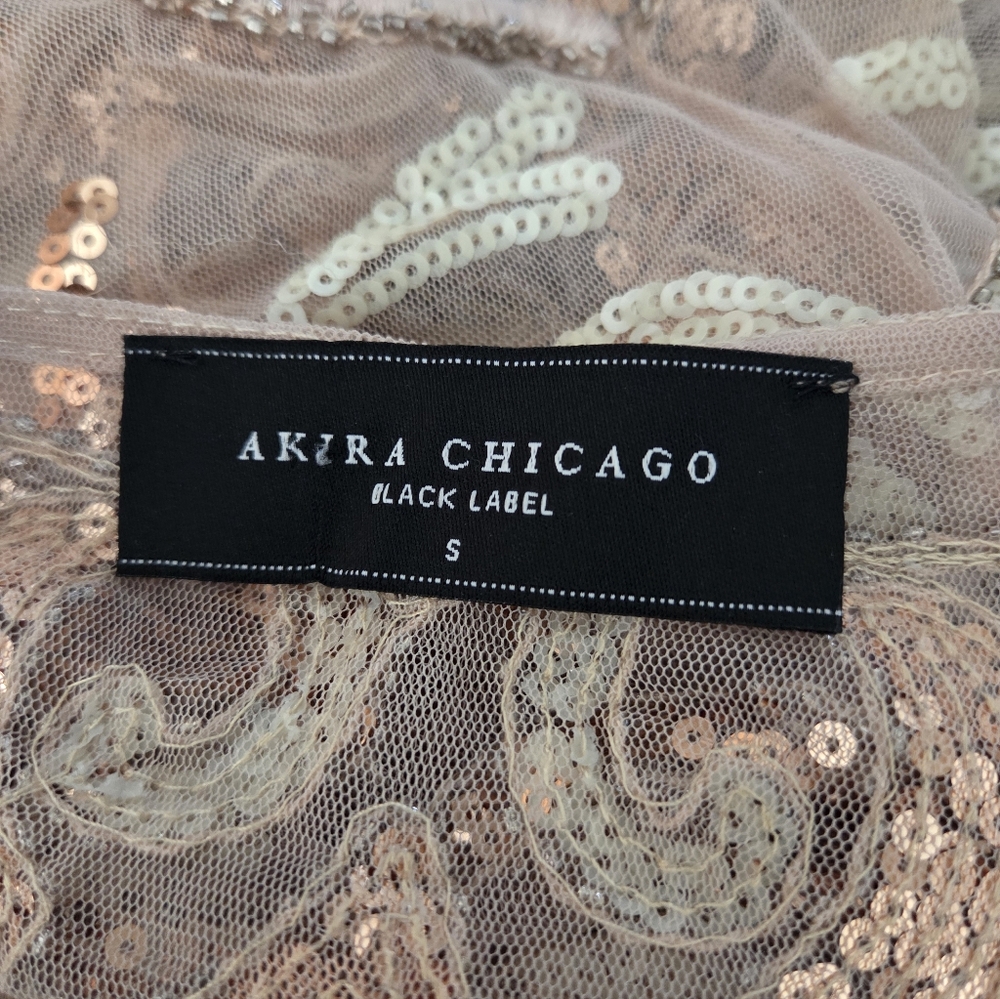 Akira Rose Gold Sequin Mesh Long Sleeve Top Size S - Picture 3 of 3